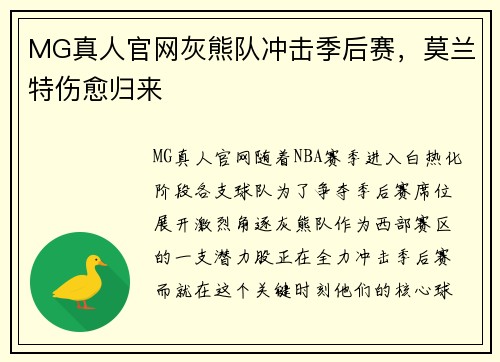 MG真人官网灰熊队冲击季后赛，莫兰特伤愈归来